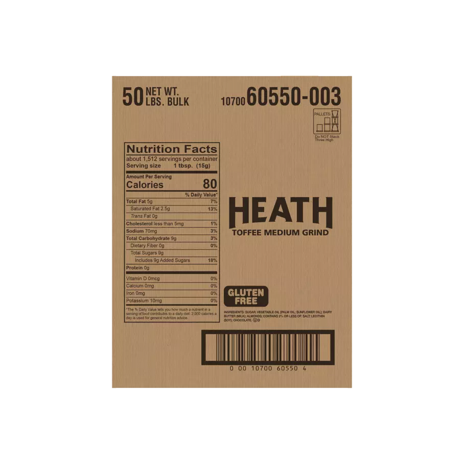 HEATH English Toffee Medium Grind Bits, 50 lb box - Back of Package
