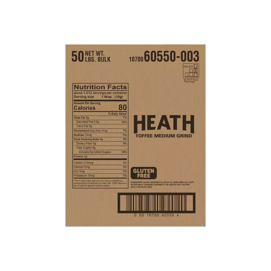 HEATH Toffee Medium Grind, 50 lb box - Back of Package