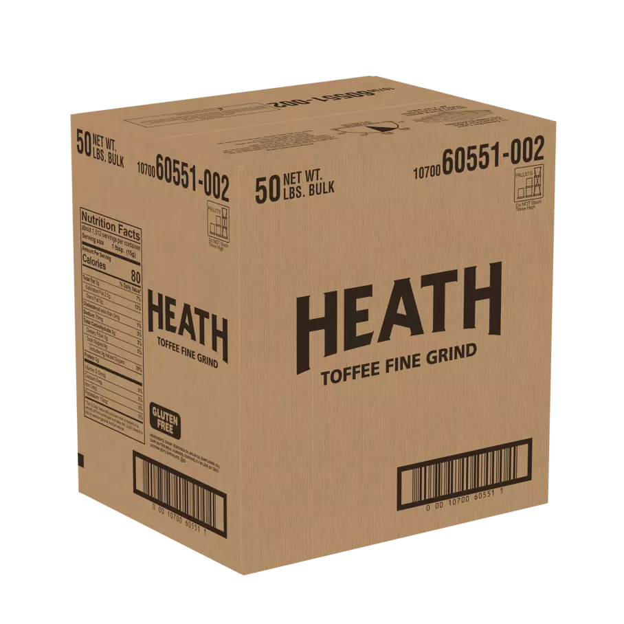 HEATH English Toffee Fine Grind Bits, 50 lb box - Front of Package