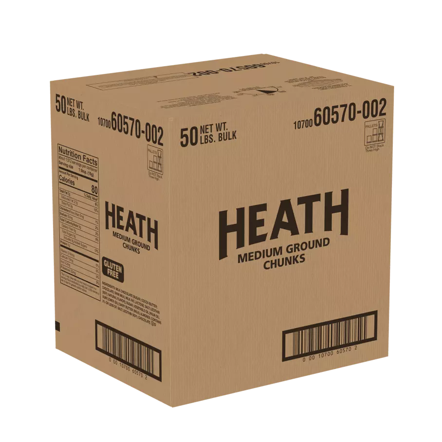 HEATH English Toffee Medium Grind, 50 lb box - Front of Package