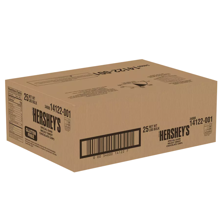 HERSHEY'S SPECIAL DARK Mildly Sweet Chocolate Chips, 25 lb box - Front of Package