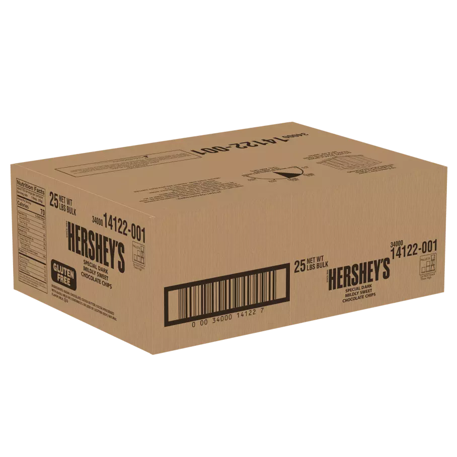 HERSHEY'S Special Dark Chocolate Baking Pieces, 25 lb box - Front of Package