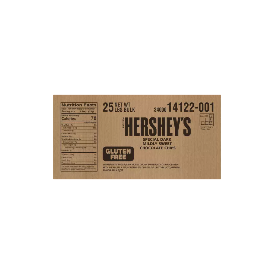 HERSHEY'S SPECIAL DARK Mildly Sweet Chocolate Chips, 25 lb box - Back of Package