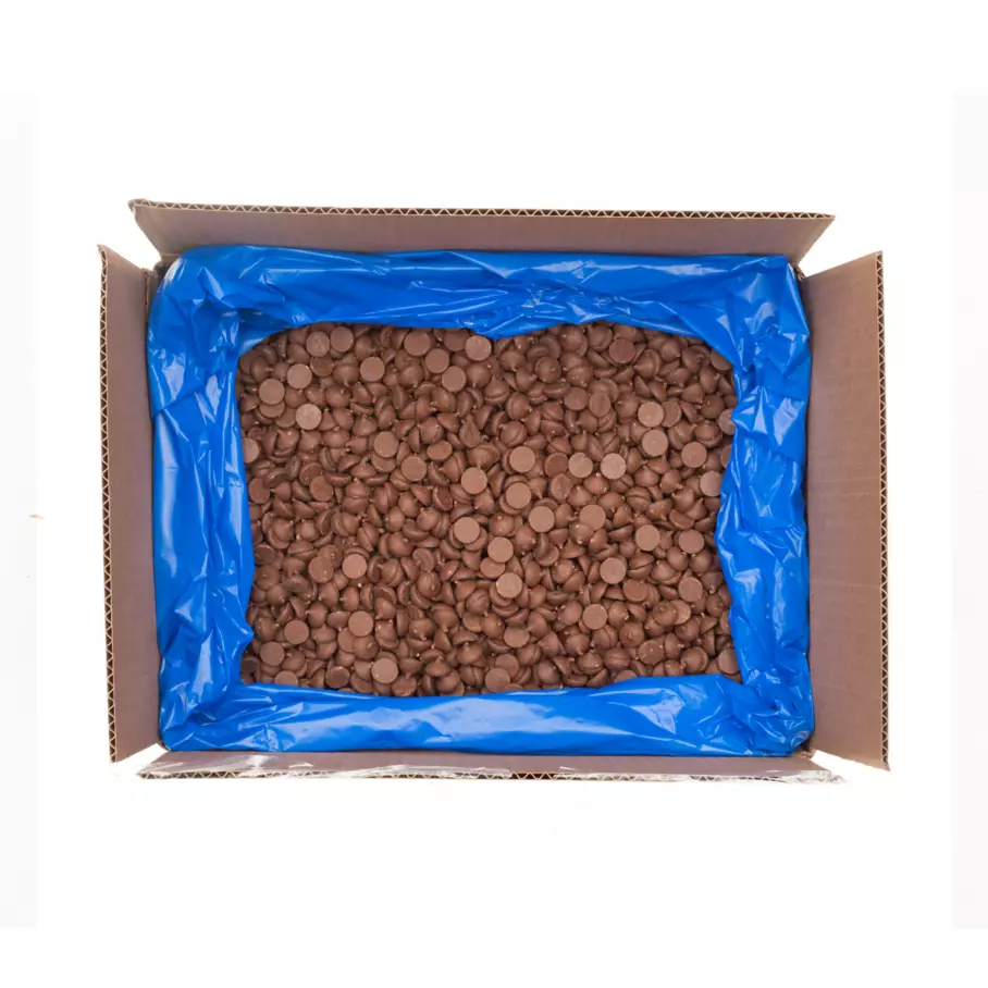 HERSHEY'S MINI KISSES Milk Chocolate Chips, 25 lb box - Top of Package