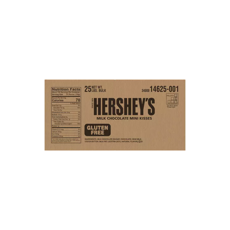 HERSHEY'S MINI KISSES Milk Chocolate Chips, 25 lb box - Back of Package