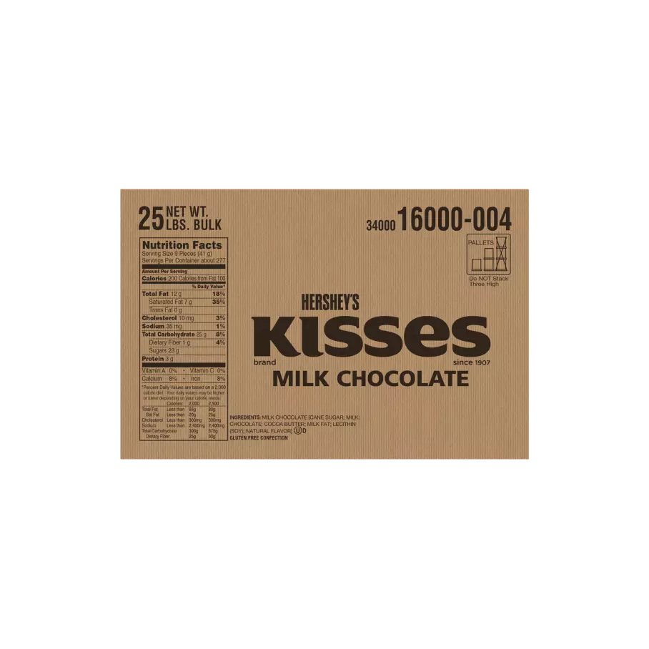 HERSHEY'S KISSES Milk Chocolate Candy, 25 lb box - Back of Package