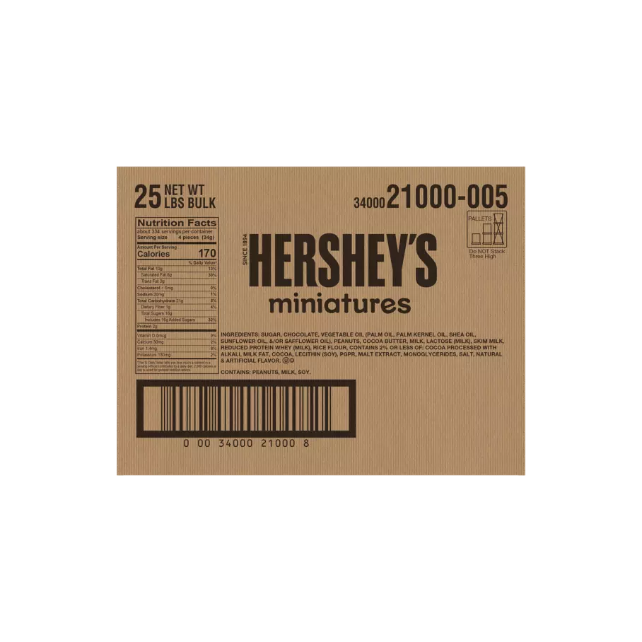 HERSHEY'S Miniatures Assortment, 25 lb box - Back of Package