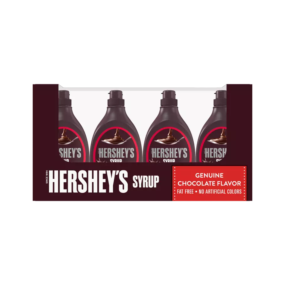 HERSHEY'S Chocolate Syrup, 36 lb box, 24 bottles - Front of Package