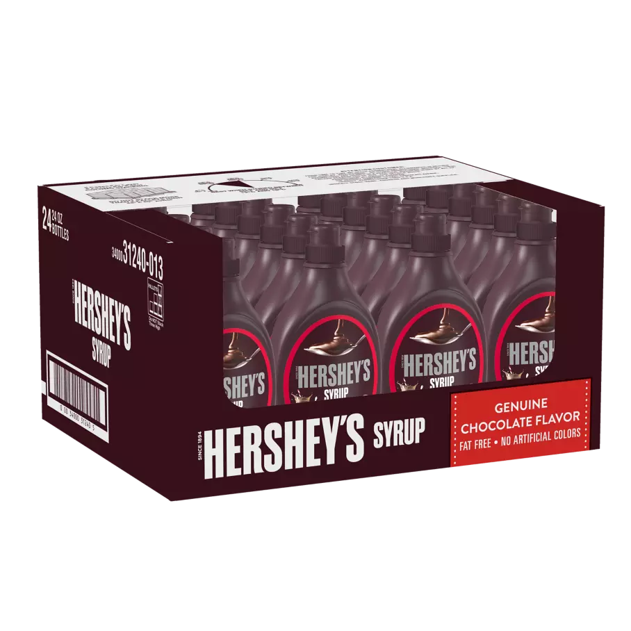 HERSHEY'S Chocolate Syrup, 36 lb box, 24 bottles - Side of Package