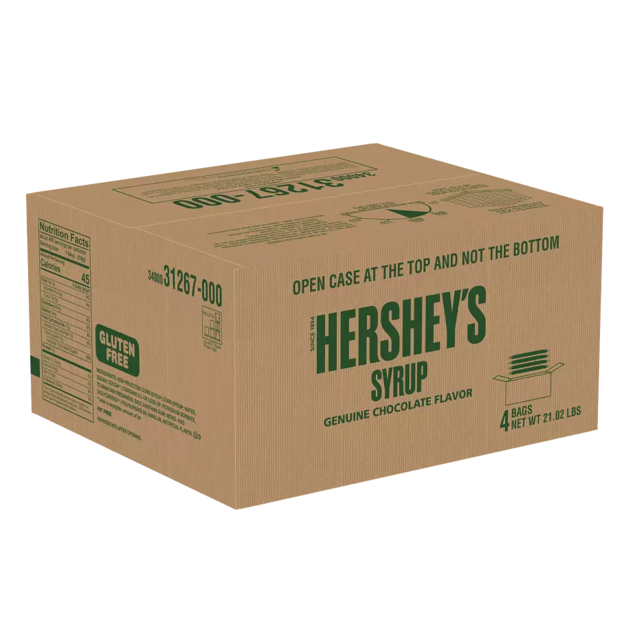 HERSHEY'S Chocolate Syrup, 21.6 lb box, 4 bags - Front of Package