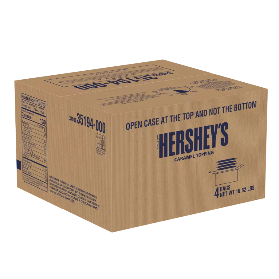 HERSHEY'S Caramel Topping, 16.62 lb box, 4 pouches - Front of Package