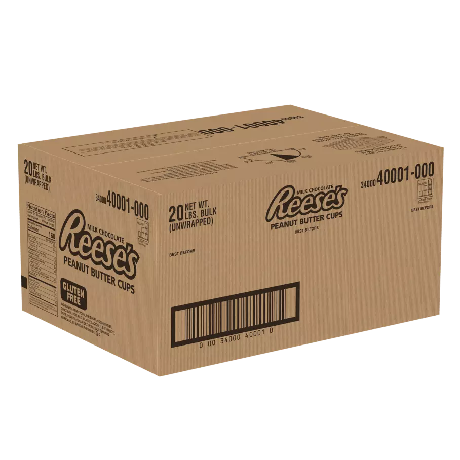 REESE'S Unwrapped Milk Chocolate Peanut Butter Cups, 20 lb box, 4 bags - Front of Package
