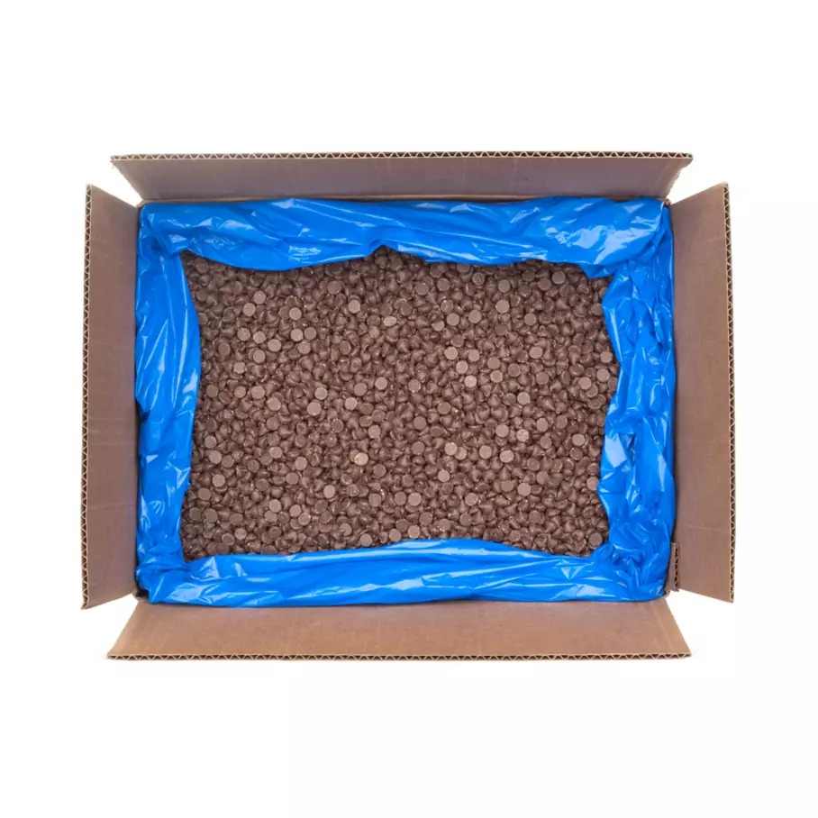 HERSHEY'S Semi-Sweet Chocolate Chips, 25 lb box - Top of Package