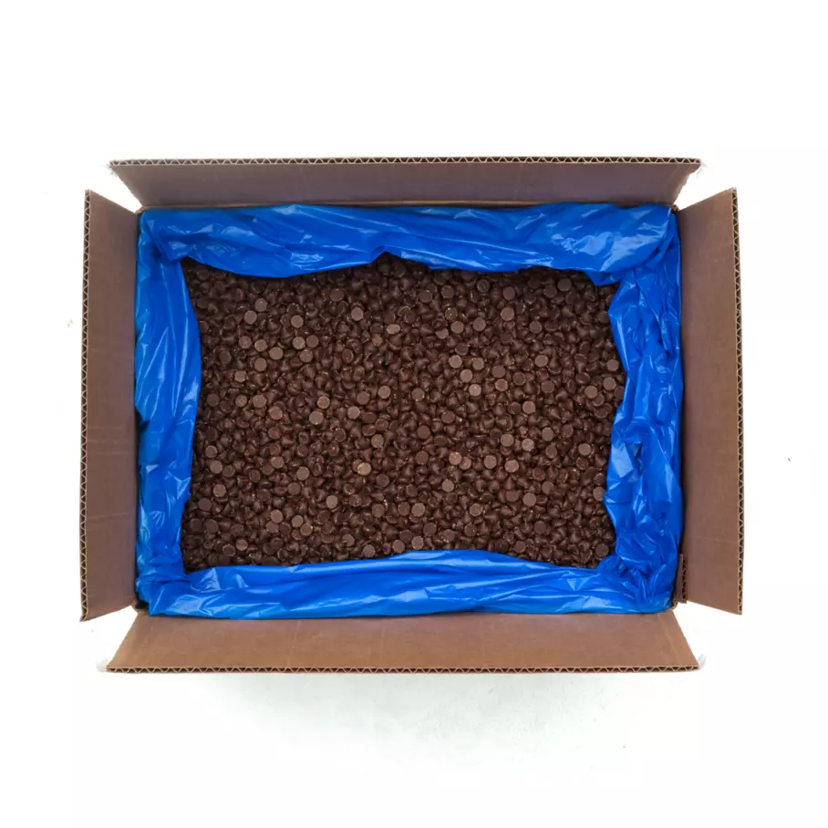 HERSHEY'S Semi-Sweet Chocolate Mini Baking Chips, 25 lb box - Top of Package