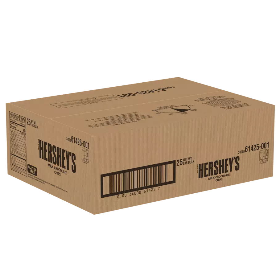 HERSHEY'S Milk Chocolate Baking Chips, 25 lb box - Front of Package