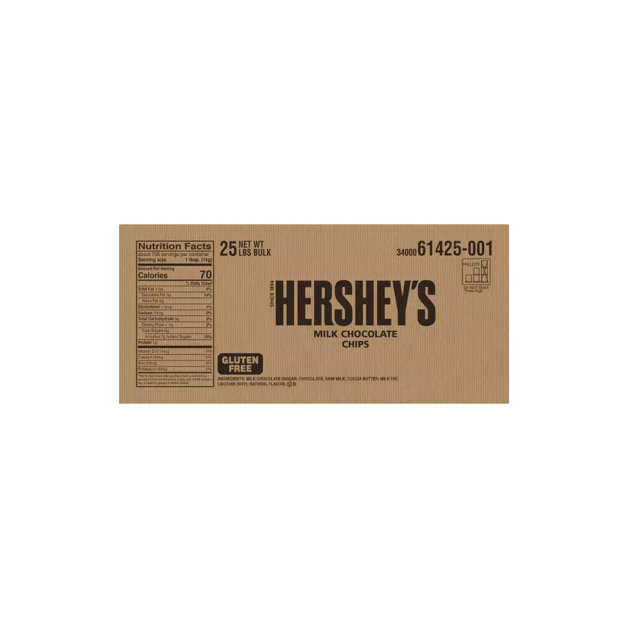 HERSHEY'S Milk Chocolate Baking Chips, 25 lb box - Back of Package