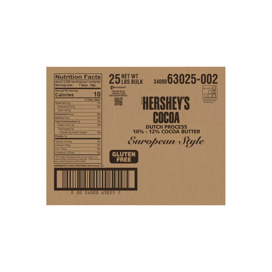 HERSHEY'S Natural Dutch Cocoa, 25 lb box - Back of Package