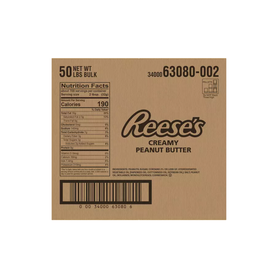 REESE'S Creamy Peanut Butter, 50 lb box - Back of Package