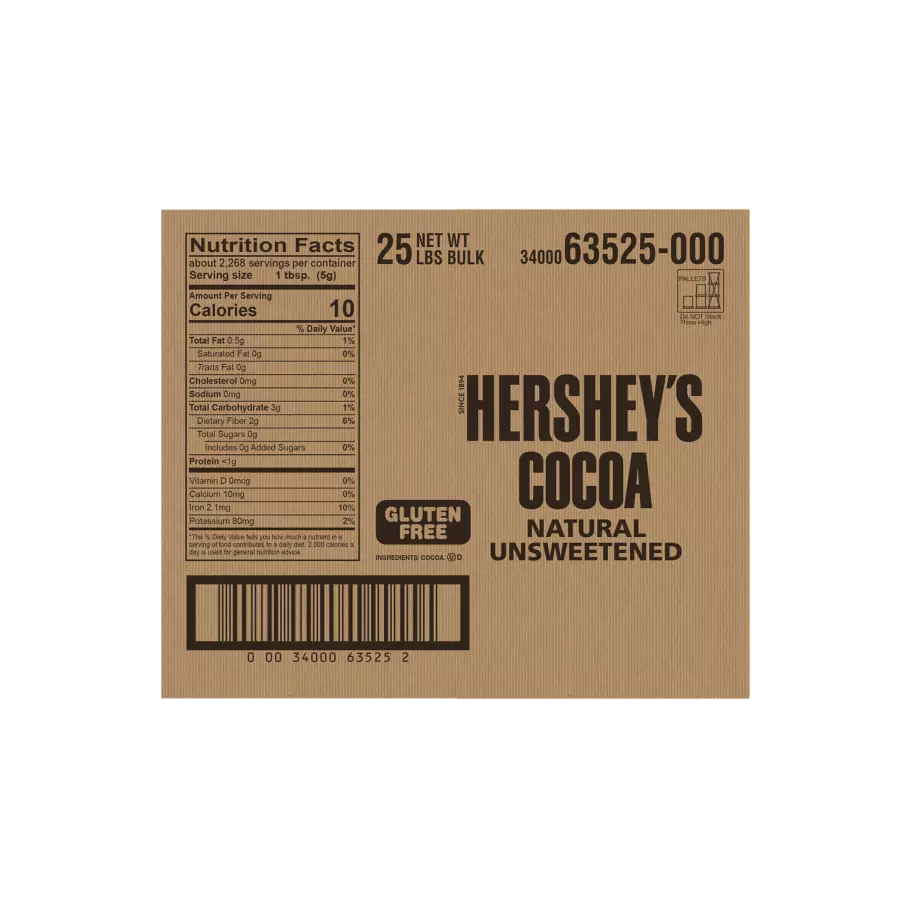 HERSHEY'S Natural Unsweetened Cocoa, 25 lb box - Back of Package