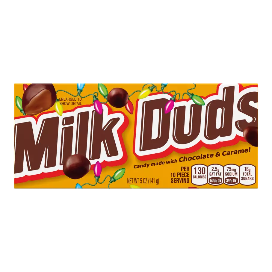 MILK DUDS Holiday Chocolate and Caramel Candy, 5 oz box - Front of Package