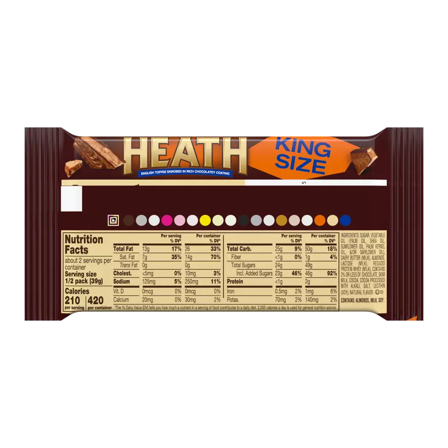 HEATH Chocolatey English Toffee King Size Candy Bar, 2.8 oz - Back of Package