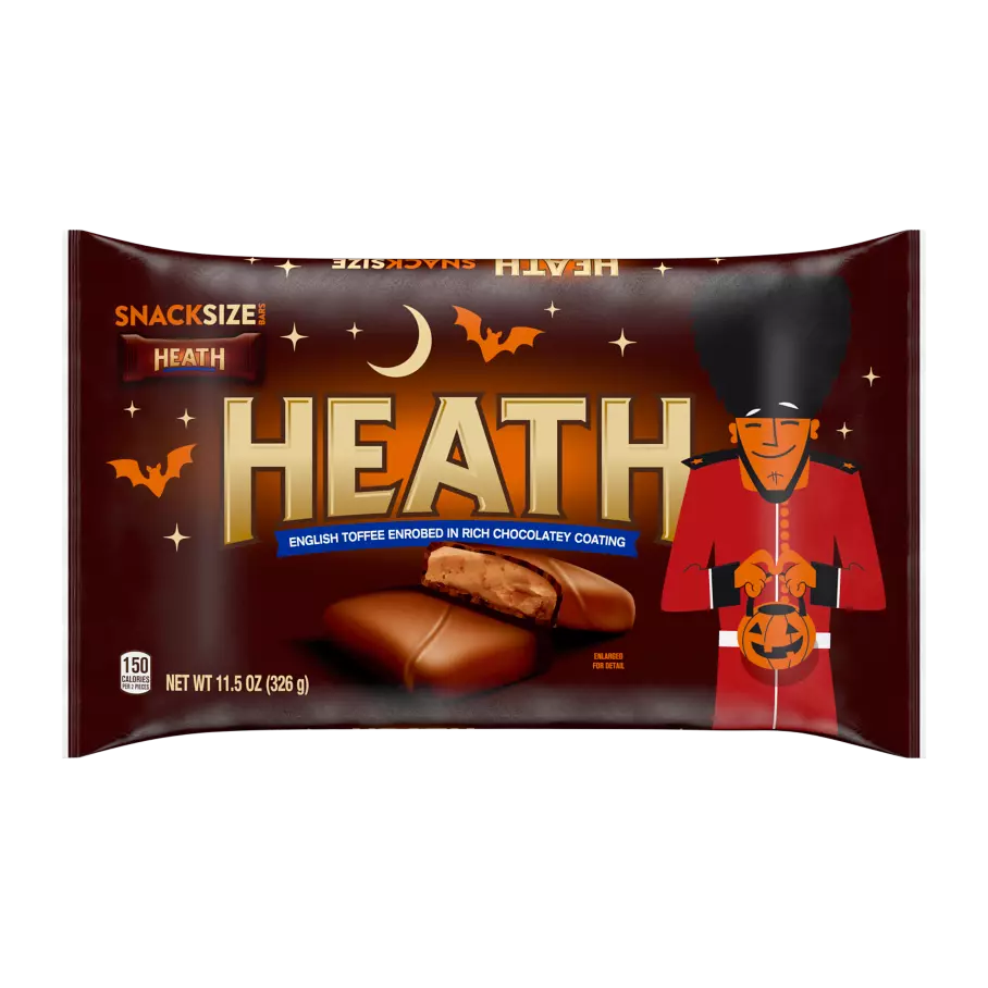 HEATH Halloween Milk Chocolate English Toffee Snack Size Candy Bars, 11.5 oz bag - Front of Package