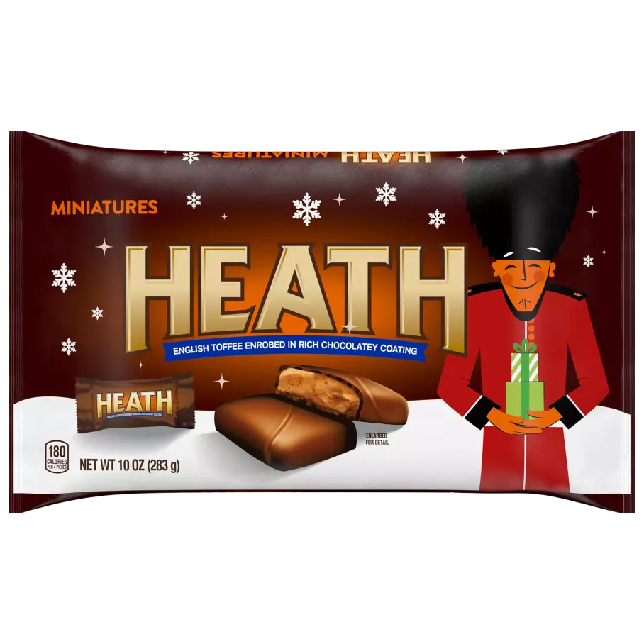 HEATH Holiday Chocolatey English Toffee Miniatures Candy Bars, 10 oz bag - Front of Package