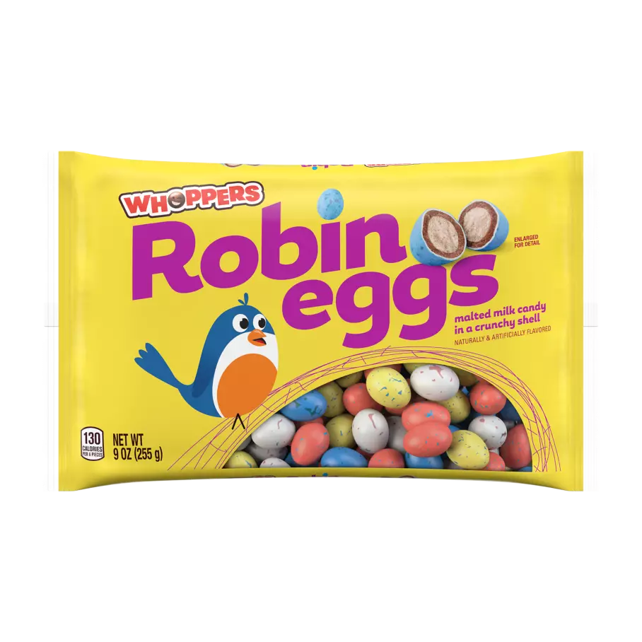 WHOPPERS ROBIN EGGS Malted Milk Balls, 9 oz bag - Front of Package