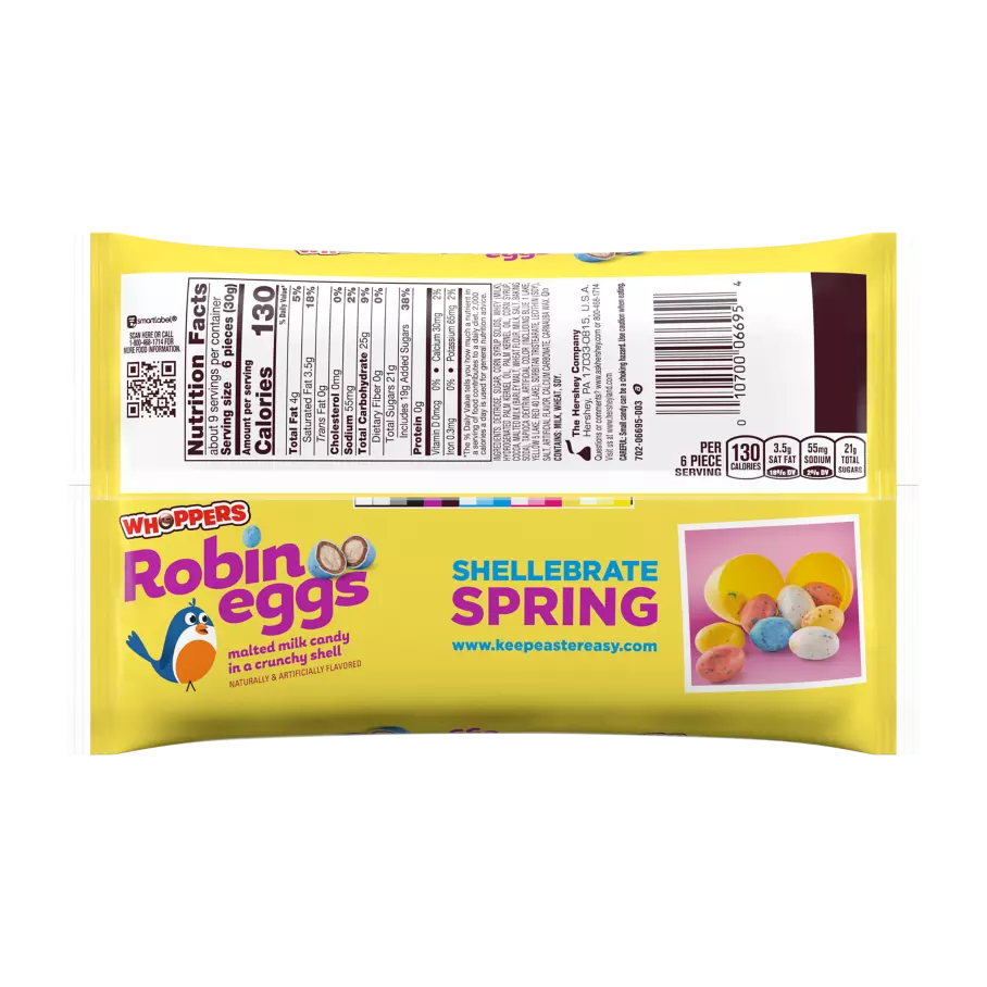 WHOPPERS ROBIN EGGS Malted Milk Balls, 9 oz bag - Back of Package