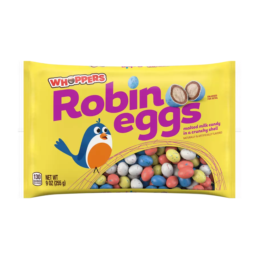 WHOPPERS ROBIN EGGS Malted Milk Balls, 9 oz bag - Front of Package