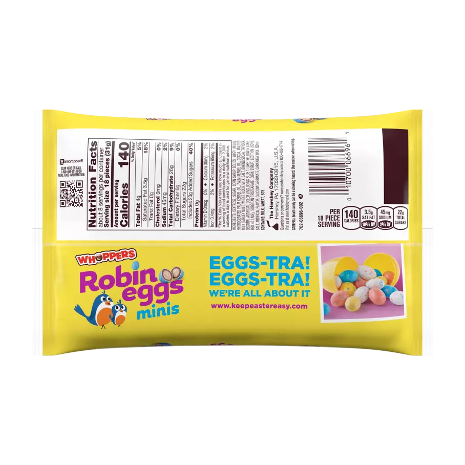 WHOPPERS ROBIN EGGS Mini Malted Milk Balls, 9 oz bag - Back of Package