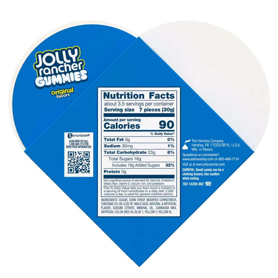 JOLLY RANCHER Valentine's Gummies Original Flavors, 3.8 oz gift box - Back of Package