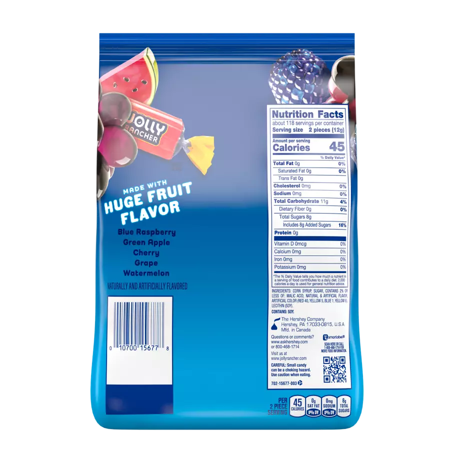 JOLLY RANCHER Original Flavors Hard Candy, 50 oz bag - Back of Package