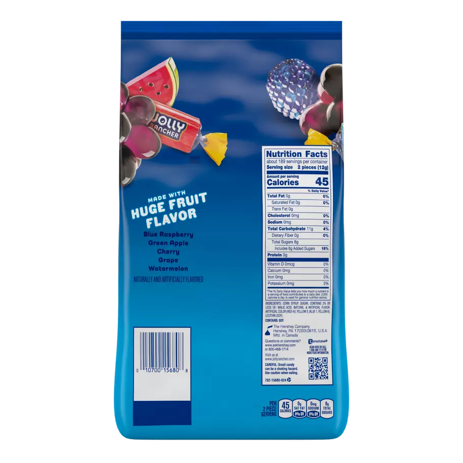 JOLLY RANCHER Original Flavors Hard Candy, 80 oz bag, 360 pieces - Back of Package