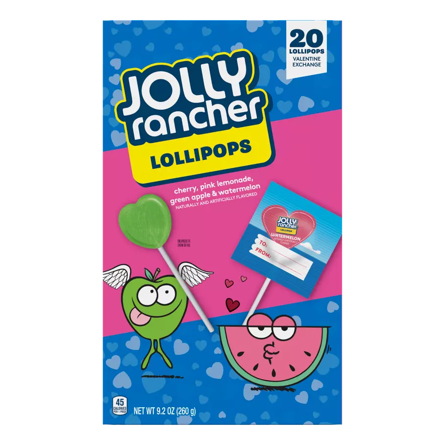 JOLLY RANCHER Valentine Exchange Lollipops, 0.46 oz, 20 count box - Front of Package