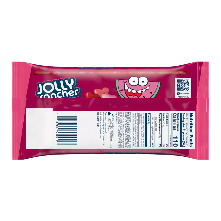 JOLLY RANCHER Assorted Jelly Hearts Candy, 11 oz bag - Back of Package