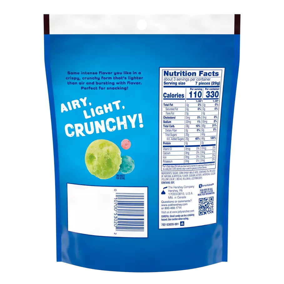 JOLLY RANCHER Freeze Dried Original Flavors Candy, 3.1 oz bag - Back of Package