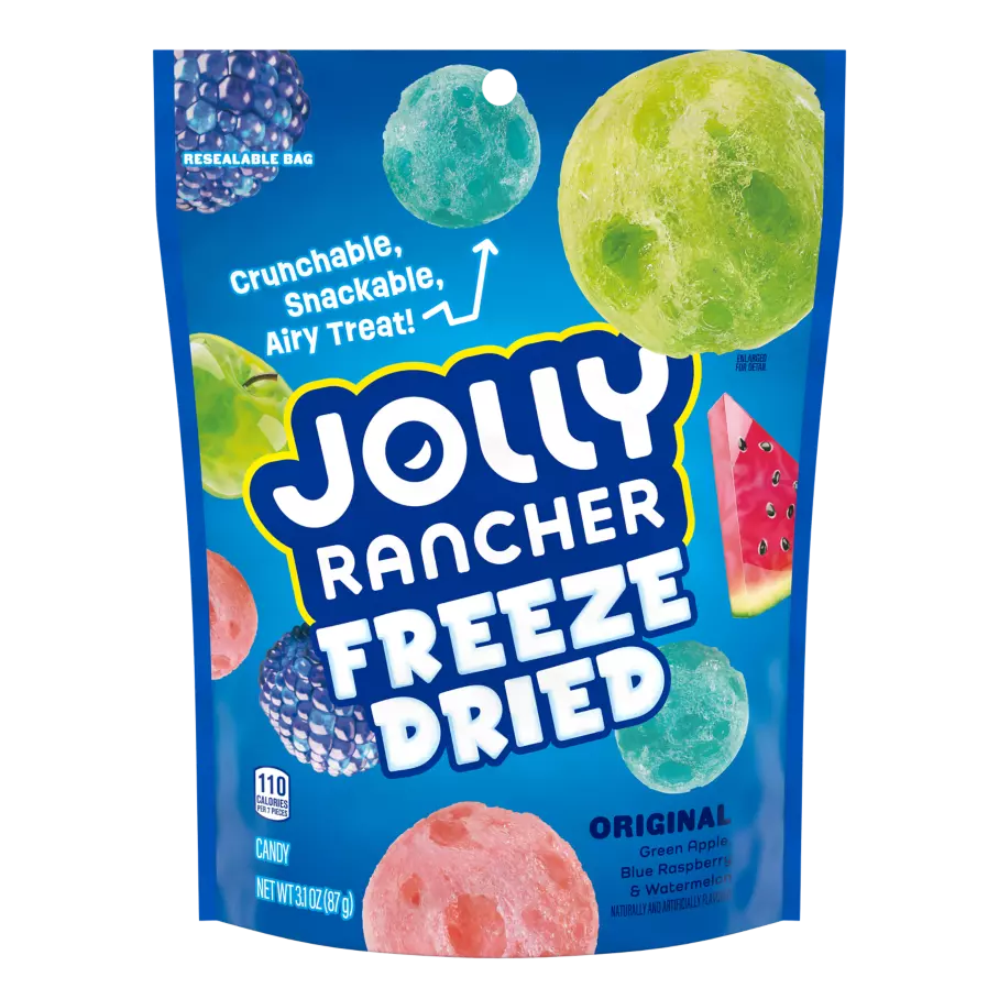 JOLLY RANCHER Freeze Dried Original Flavors Candy, 3.1 oz bag - Front of Package