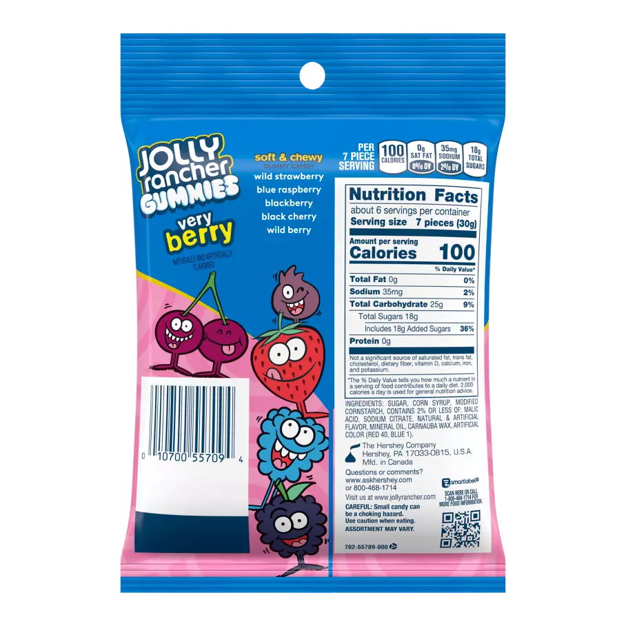 JOLLY RANCHER Gummies Very Berry, 6.5 oz bag - Back of Package