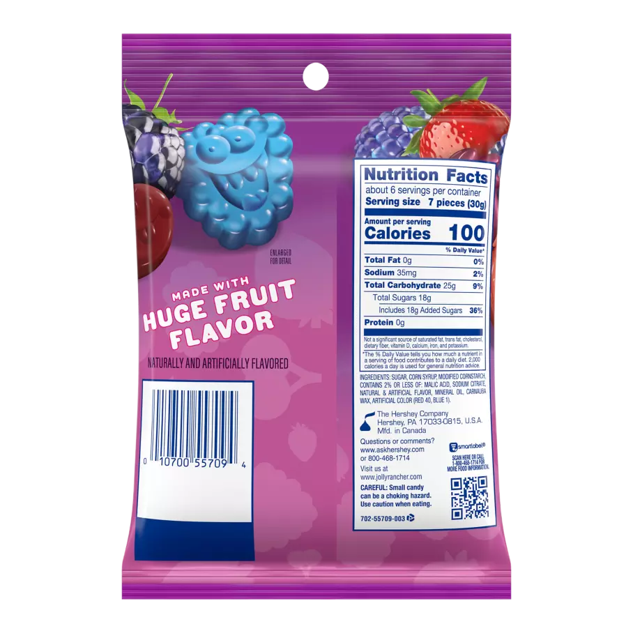 JOLLY RANCHER Gummies Very Berry, 6.5 oz bag - Back of Package