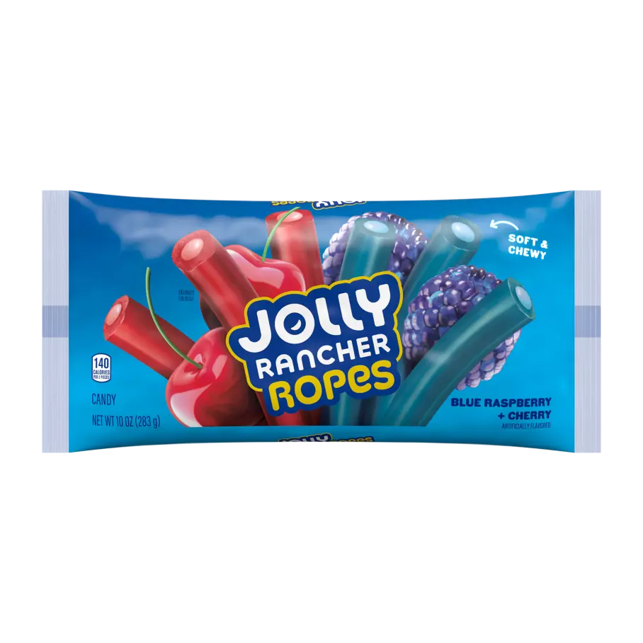 JOLLY RANCHER Ropes Blue Raspberry + Cherry Flavored Candy, 10 oz bag - Front of Package