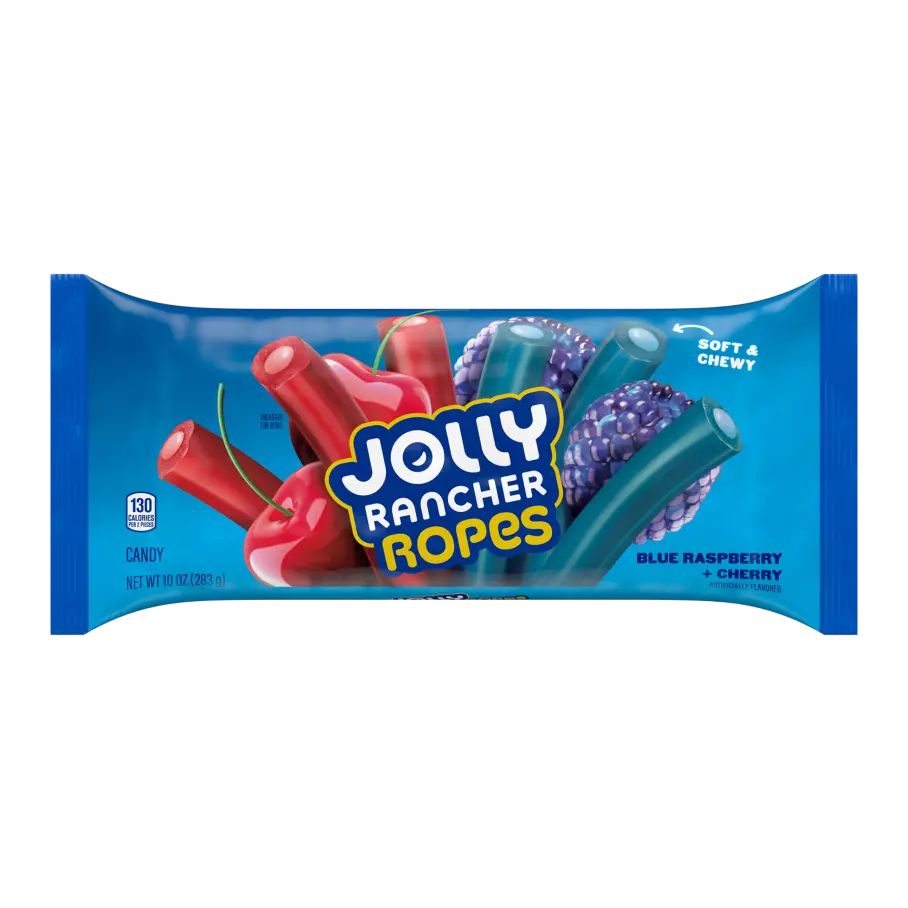 JOLLY RANCHER Ropes Blue Raspberry + Cherry Flavored Candy, 10 oz bag - Front of Package