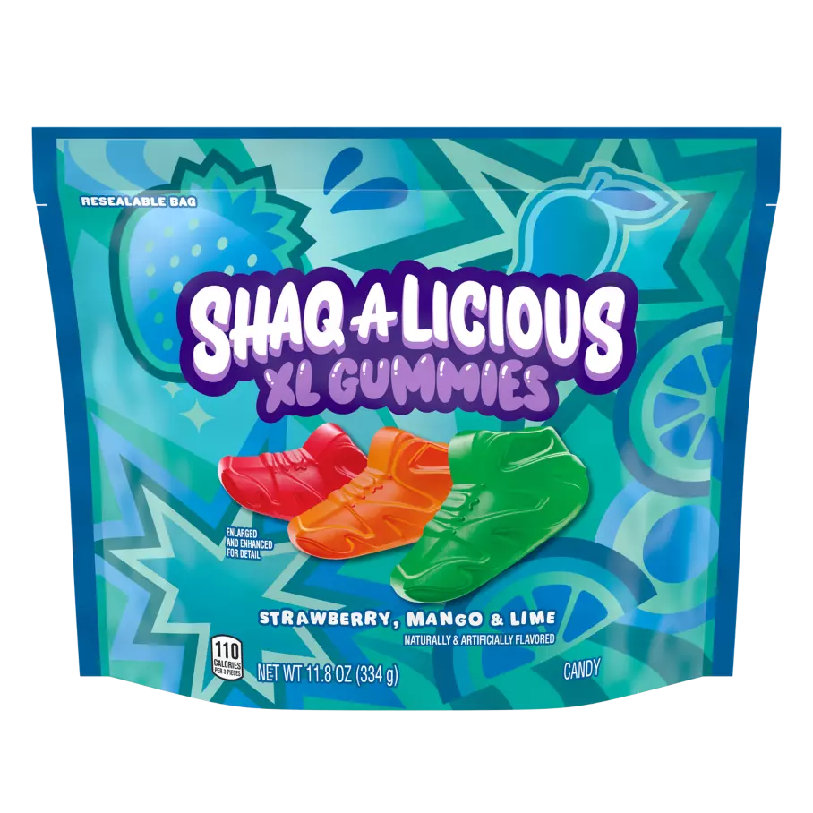 SHAQ-A-LICIOUS XL Gummies Sneakers Fruit Flavors Candy, 11.8 oz bag - Front of Package