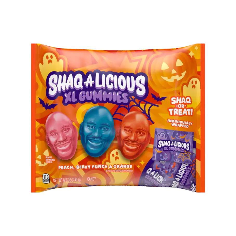 SHAQ-A-LICIOUS XL Gummies Halloween Original Flavors Snack Size Candy, 8.5 oz bag - Front of Package
