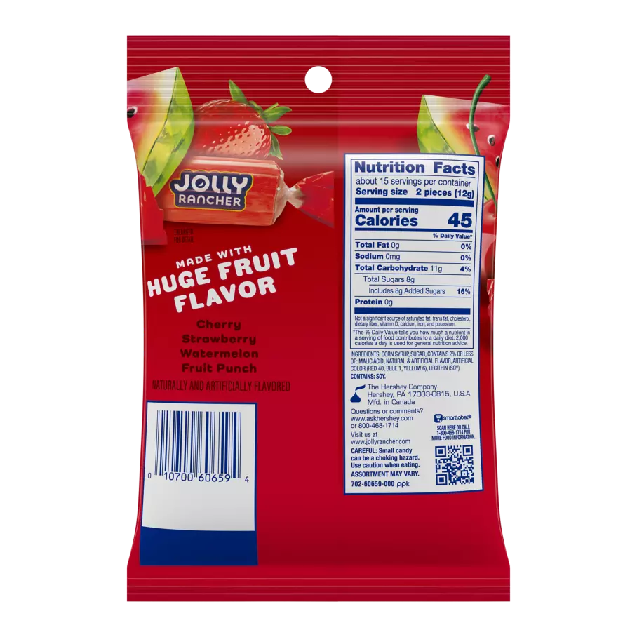 JOLLY RANCHER Awesome Reds Hard Candy, 6.5 oz bag - Back of Package
