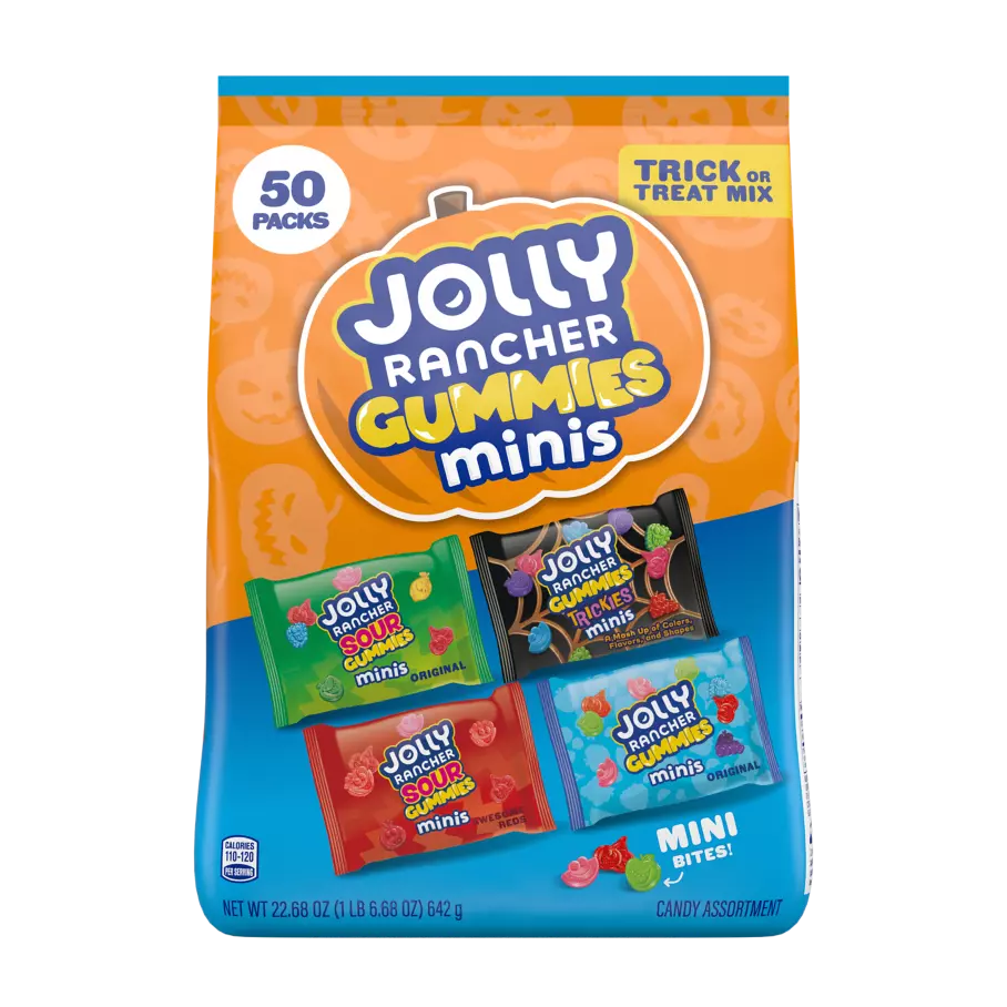 JOLLY RANCHER Gummies Minis Trick or Treat Assortment, 22.68 oz bag, 50 pieces - Front of Package