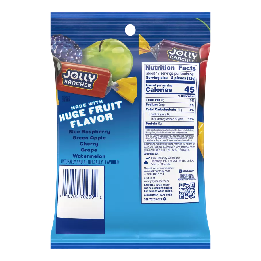 JOLLY RANCHER Original Flavors Hard Candy, 7 oz bag - Back of Package