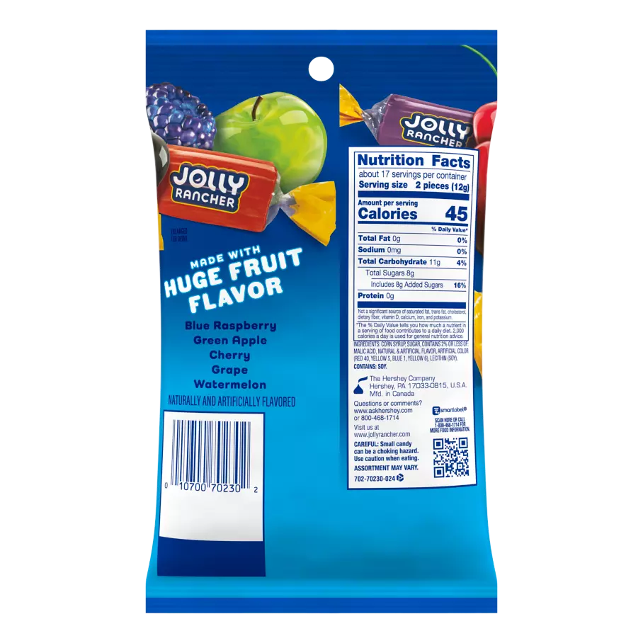 JOLLY RANCHER Original Flavors Hard Candy, 7 oz bag - Back of Package