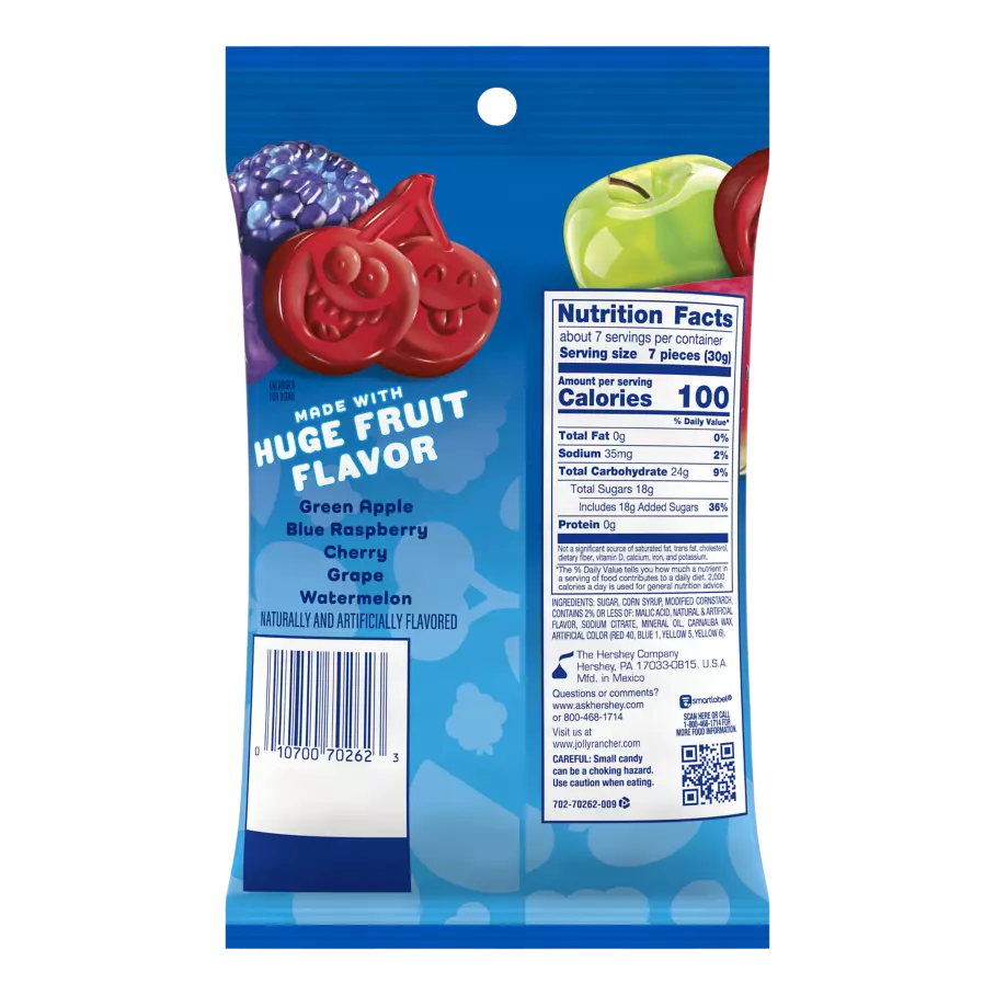 JOLLY RANCHER Gummies Original Flavors, 7 oz bag - Back of Package