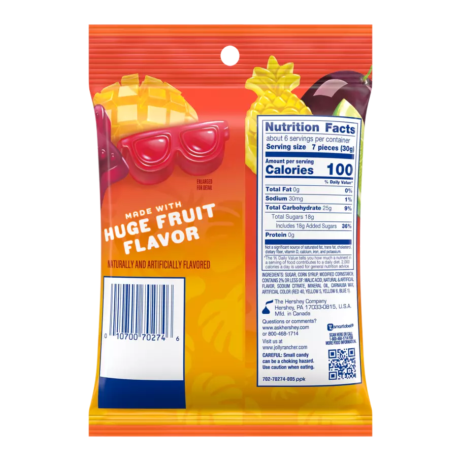 JOLLY RANCHER Gummies Tropical Flavors, 6.5 oz bag - Back of Package